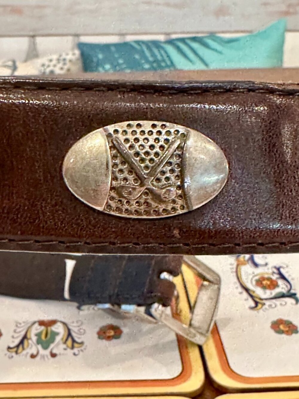 brown leather golf belt